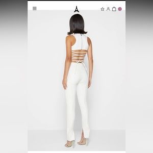 VEGAN LEATHER CORSET LACE UP JUMPSUIT - OFF WHITE Maneire devior